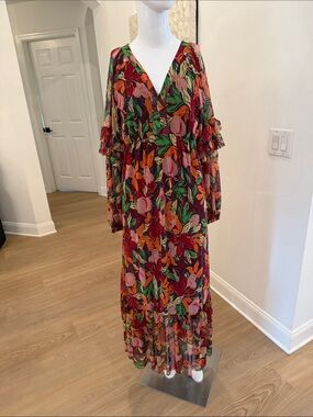 Antthony Floral V-Neck Tiered Ruffle Maxi Dress in Burgundy Multi